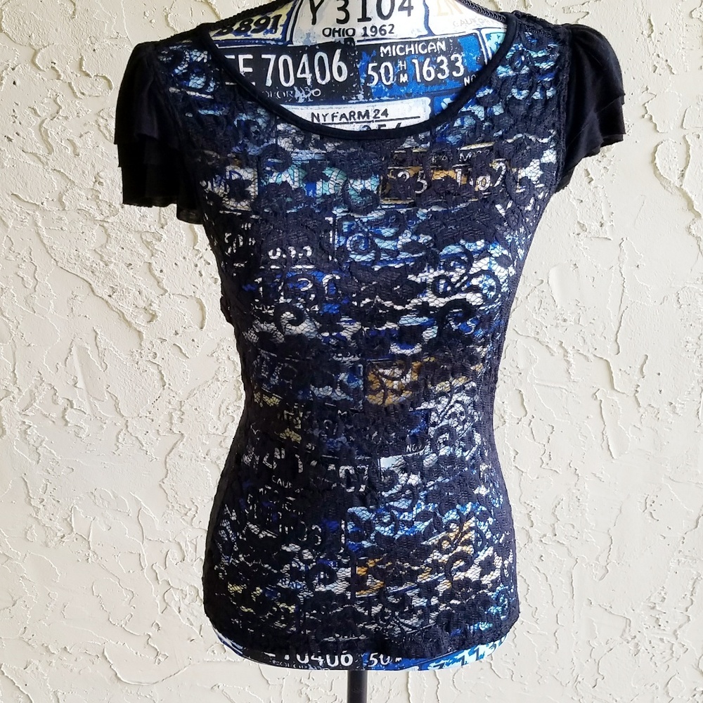 Bebe Black Lace Top S